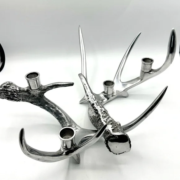 Antler Candle Holder, Silver Aluminum. Holds four candles. - Picture 3 of 16